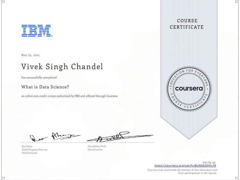 What is Data Science? — IBM, earned by Vivek Singh Chandel